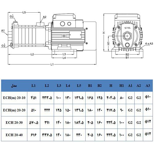 پمپ آب لیو سانتریفیوژ افقی طبقاتی مدل ECH-20-40