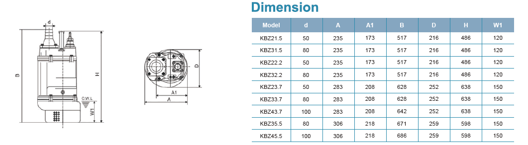 پمپ کف کش چدنی لیو با پروانه نیمه باز KBZ 33.7