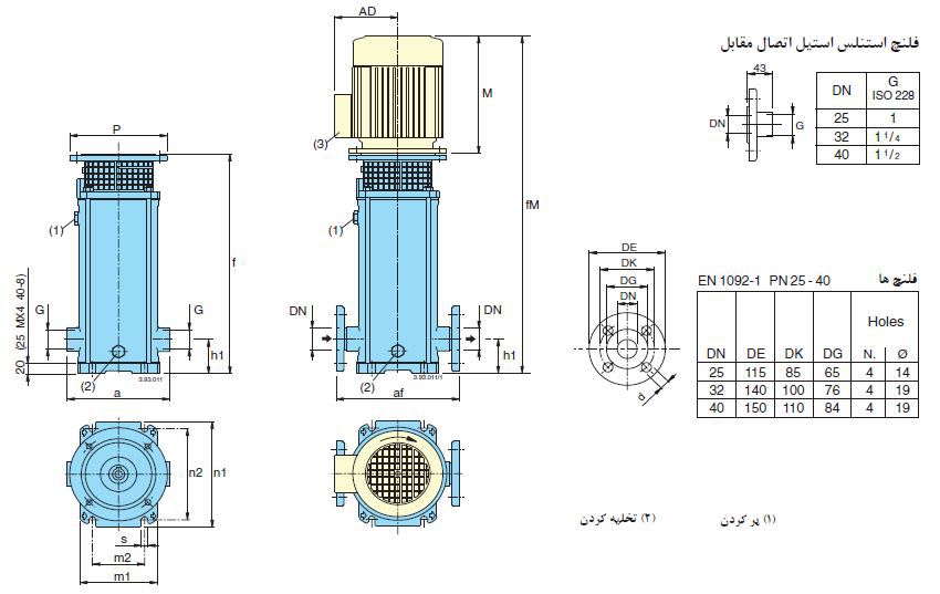 پمپ آب کالپدا طبقاتی عمودی مدل MXV 40-806
