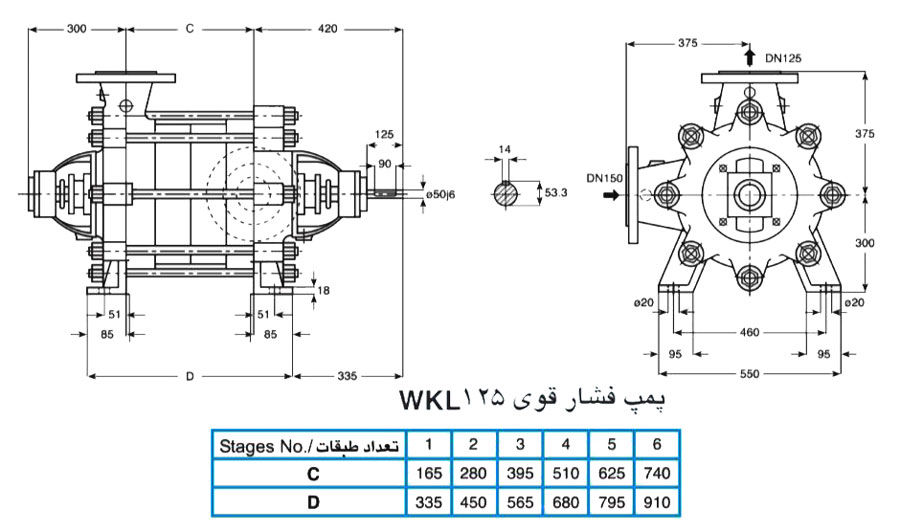 پمپ آب فشار قوی پمپیران مدل WKL125-6a با موتور 1450 دور