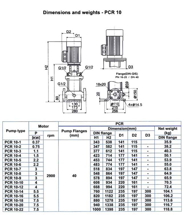  پمپ آب طبقاتی عمودی پمپیران مدل PCR10-20