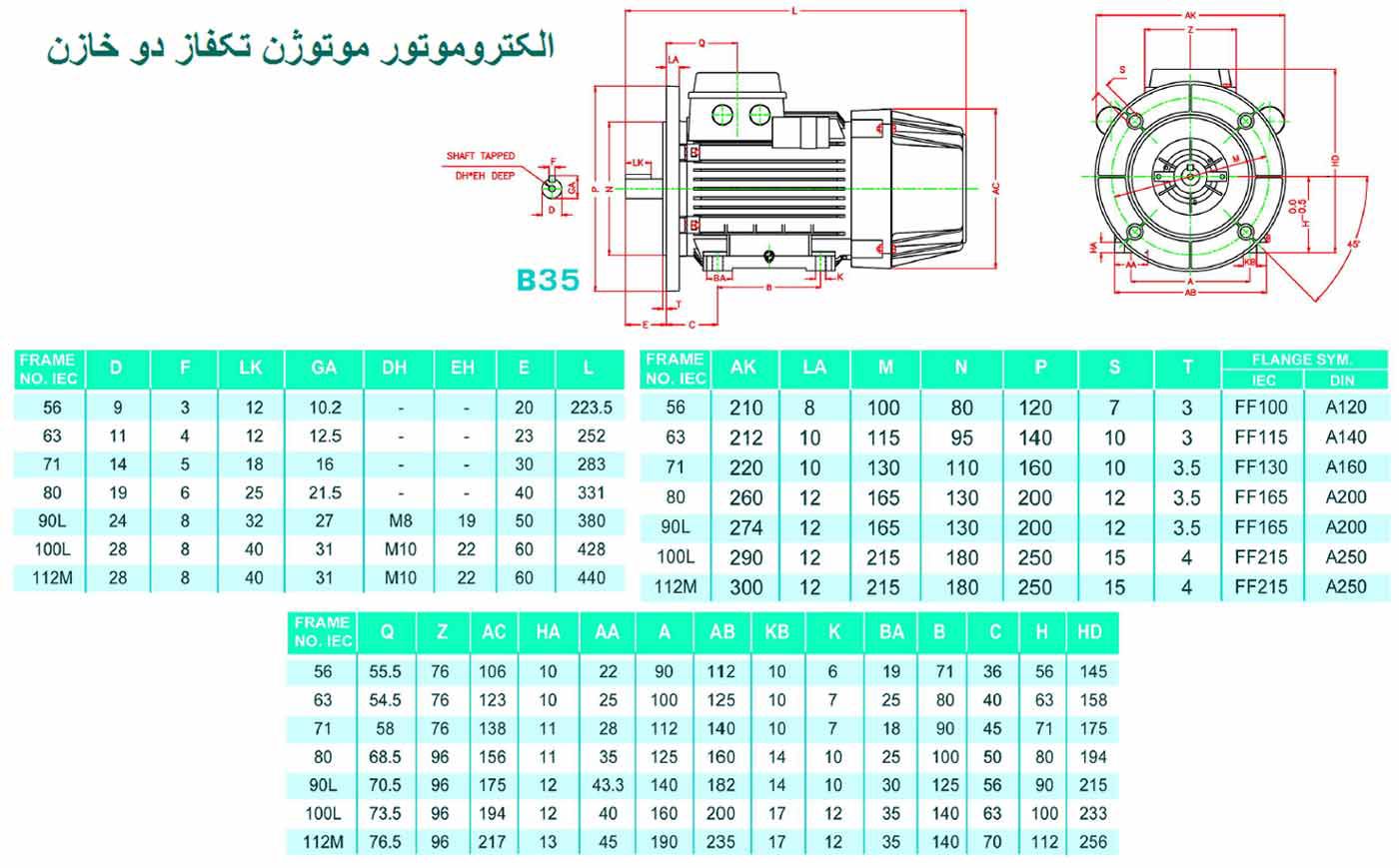 الکتروموتور موتوژن تکفاز 1/2اسب 1500 دور دو خازن