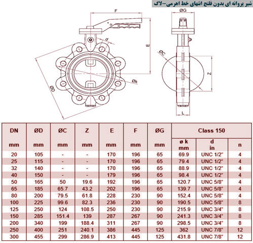 شیر پروانه ای سایز 125 بدون فلنچ انتهای خط اهرمی 16 بار میراب