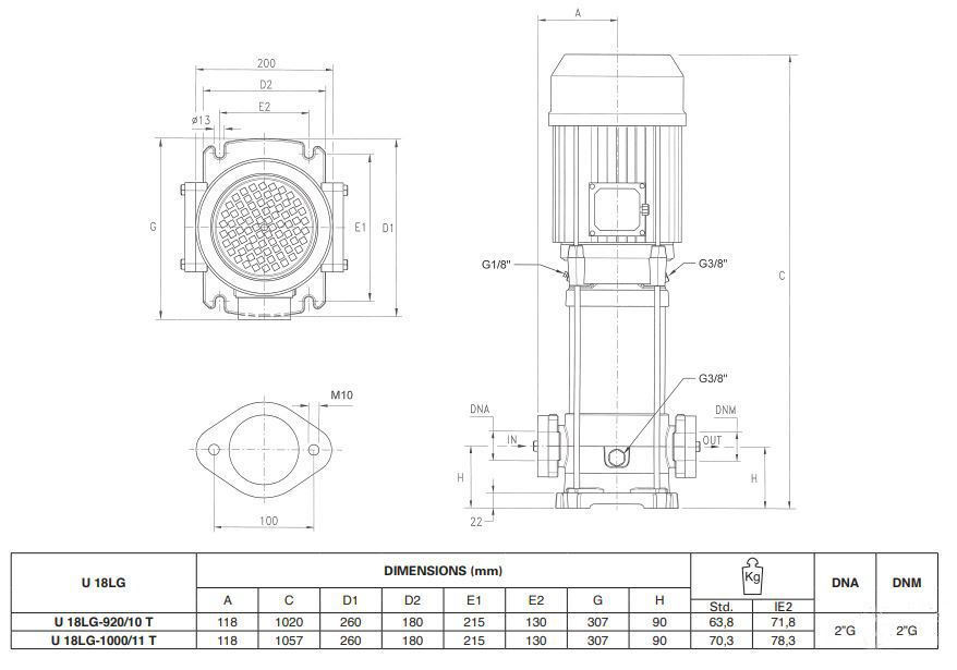 پمپ آب پنتاکس طبقاتی عمودی مدل U 18LG- L -920-10T