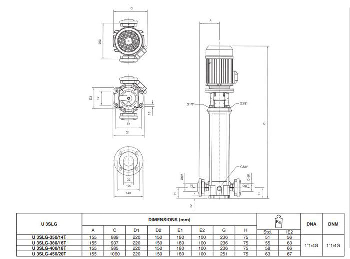 پمپ آب پنتاکس طبقاتی عمودی مدل U 3 SLXG-380-16T