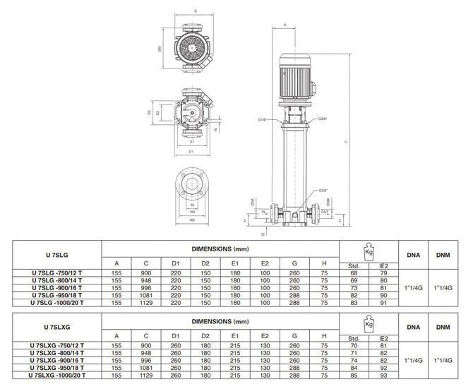 پمپ آب پنتاکس طبقاتی عمودی مدل U 7 SLXG-750/12T