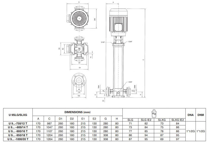 پمپ آب پنتاکس طبقاتی عمودی مدل U 9 SLG-750-12T