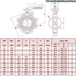 شیر پروانه ای سایز 150 بدون فلنچ انتهای خط اهرمی 6 بار میراب
