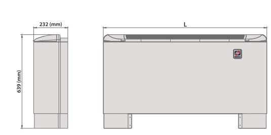 ابعاد فن کویل زمینی دکوراتیو NFCD300 ابعاد فن کویل زمینی دکوراتیو NFCD300