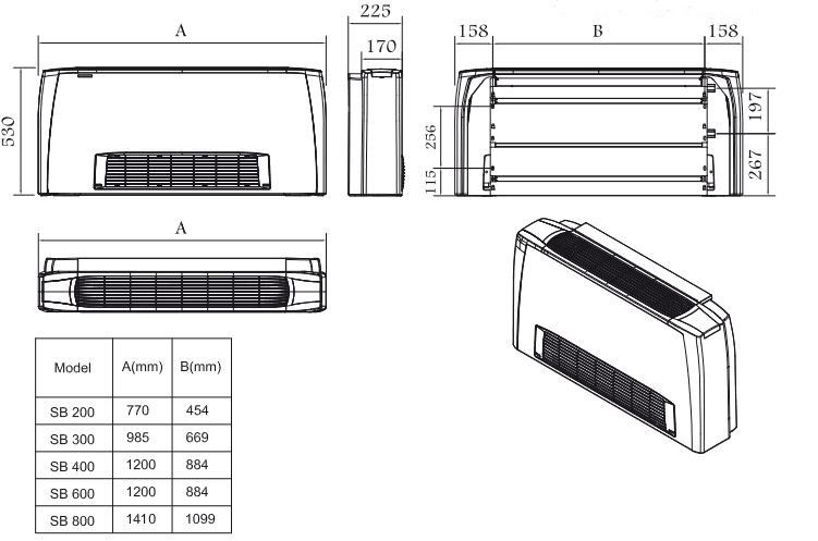 ابعاد فن کویل زمینی دکوراتیو کریوه بدون پایه تهویه ابعاد فن کویل زمینی دکوراتیو کریوه بدون پایه تهویه