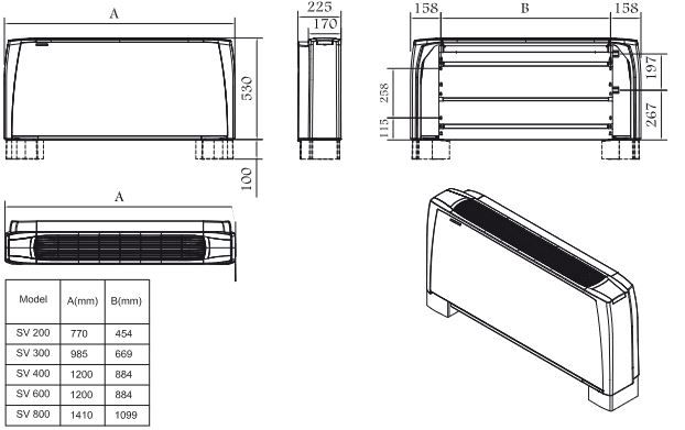 ابعاد فن کویل زمینی پایه دار تهویه ابعاد فن کویل زمینی پایه دار تهویه